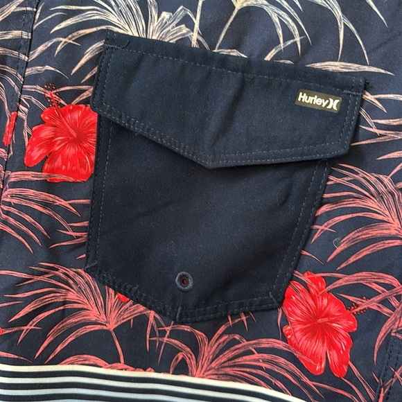 Hurley Boy’s Blue and Red Board Shorts with Tropical Design - Picture 8 of 13